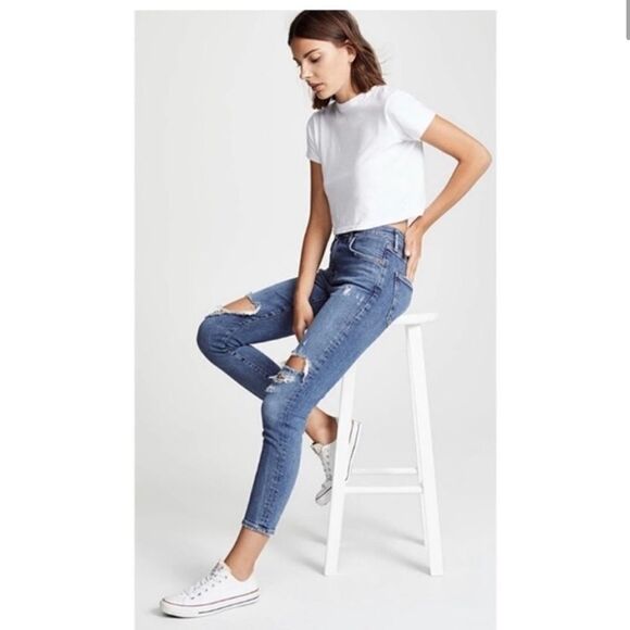 Agolde High Rise Distressed Skinny Jeans Blue Size 26 - Picture 2 of 9